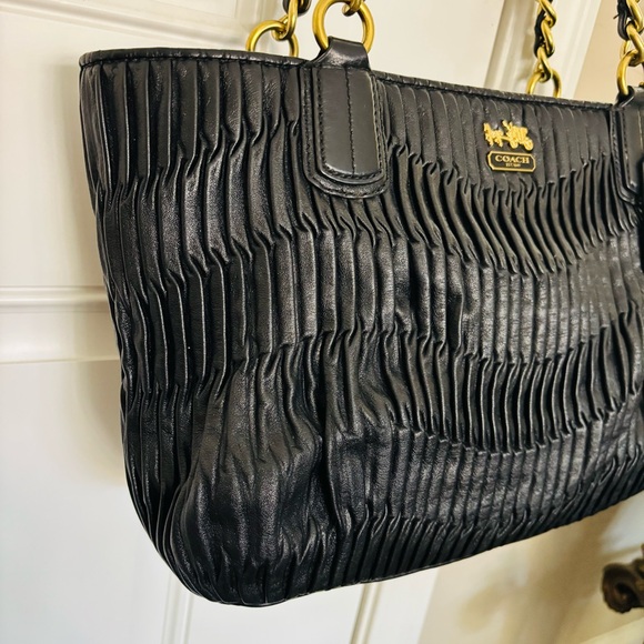 Coach Madison 20522 Pleated Black Leather Tote Bag - Picture 4 of 16